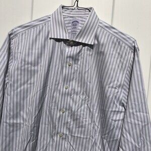 Brooks Brothers Men's Long Sleeve Button Front Shirt White Stripe Non Iron 17-34